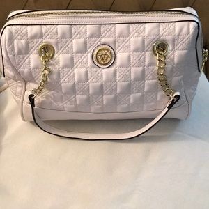 White leather Ann Kline  quilted handbag.